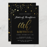 Stilvolle Black & Gold Star Confetti 60. Geburtsta Einladung<br><div class="desc">Stilvolle 60. Geburtstagsfeier Einladungen mit Imitaten Gold-Folie-Star Konfetti und moderne Typografie vor einem schwarzen Hintergrund. Mit einer schicken Skript-und Serif-Schriftart-Kombination,  die "60. Geburtstag" zeigt.    Diese Einladung kehrt zu einem schwarzen Hintergrund mit einem goldenen Sternmuster zurück. Sie können die Hintergrundfarbe ganz einfach an Ihren Anzug anpassen.</div>