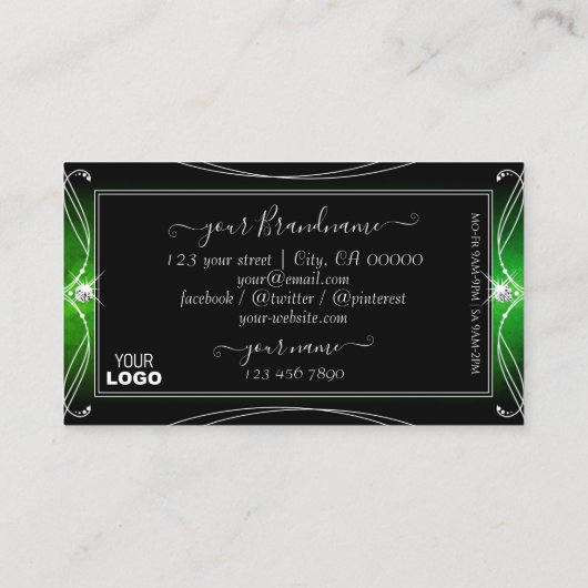 Stilvolle Black Green Verziert Sparkle Jewels Logo Visitenkarte (Rückseite)