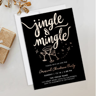 Stilvolle Black Jingle und Mingle Cocktail Script Folieneinladung