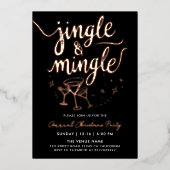Stilvolle Black Jingle und Mingle Cocktail Script Folieneinladung (Vorderseite)