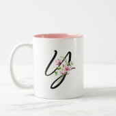 Stilvolle Black Letter "Y" Rosa Blume Blätter Zweifarbige Tasse (Links)