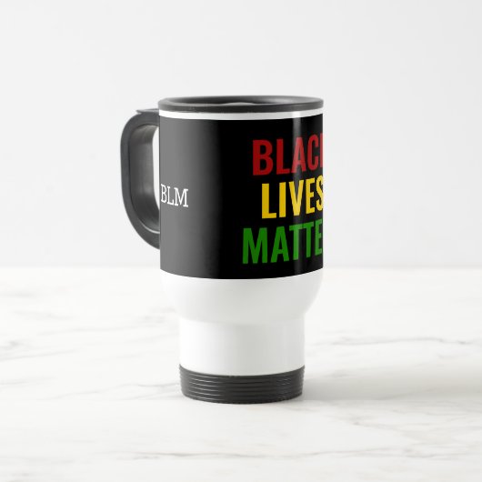 Stilvolle BLACK LIVES MATTER Name Monogram Reisebecher (Vorderseite Links)
