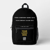 Stilvolle Black Logo QR Code Firmenname Telefon Bedruckter Rucksack (Vorderseite)
