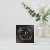 Stilvolle Black Lux Chic Floral Monogram Quadratische Visitenkarte (Stehend Vorderseite)