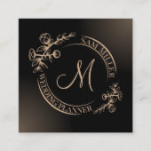 Stilvolle Black Lux Chic Floral Monogram Quadratische Visitenkarte (Vorderseite)