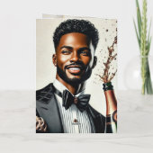Stilvolle Black Man Champagne Luxury Birthday Card Karte (Rückseite)