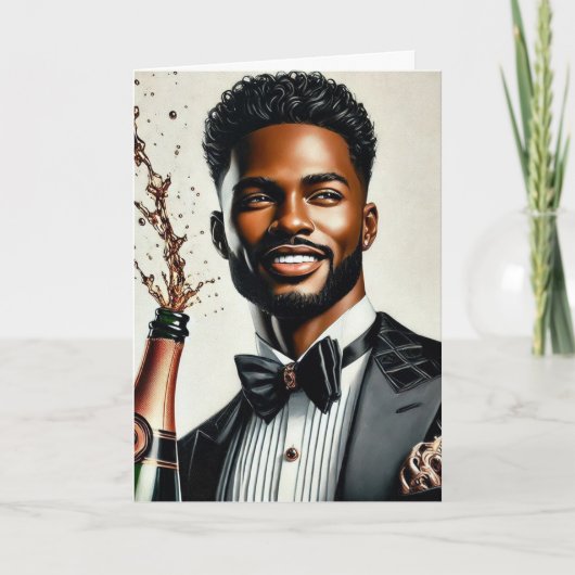 Stilvolle Black Man Champagne Luxury Birthday Card Karte (Vorderseite)