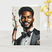 Stilvolle Black Man Champagne Luxury Birthday Card Karte (Gelbe Blume)