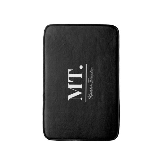 Stilvolle Black Modern Monogram Initials & Name Badematte (Vorderseite Vertikal)