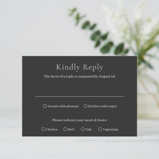 Stilvolle Black Modern Wedding RSVP Karte (Stehend Vorderseite)