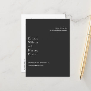 Stilvolle Black Modern Wedding Save the Date Ankündigungspostkarte