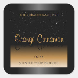 Stilvolle Black Orange Product Labels Soft Glitzer Quadratischer Aufkleber
