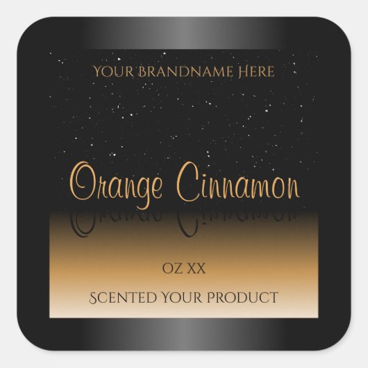 Stilvolle Black Orange Product Labels Soft Glitzer Quadratischer Aufkleber (Vorderseite)