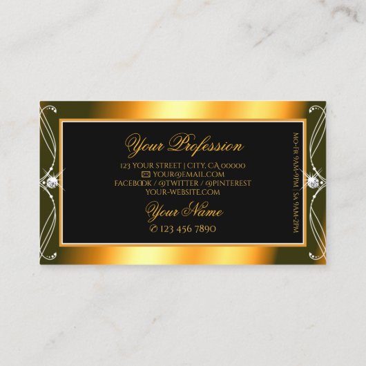 Stilvolle Black Orange Sparkling Diamonds Ornament Visitenkarte (Rückseite)