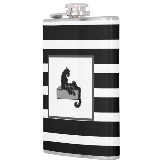 Stilvolle Black Panther Cat White Moderne Flachmann (Links)