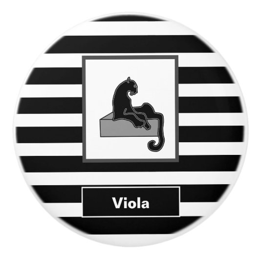 Stilvolle Black Panther Cat White Moderne Keramikknauf (Vorderseite)