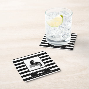 Stilvolle Black Panther Cat White Moderne Rechteckiger Pappuntersetzer