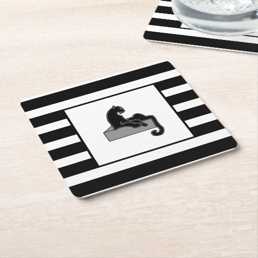 Stilvolle Black Panther Cat White Moderne Rechteckiger Pappuntersetzer (angewinkelt)