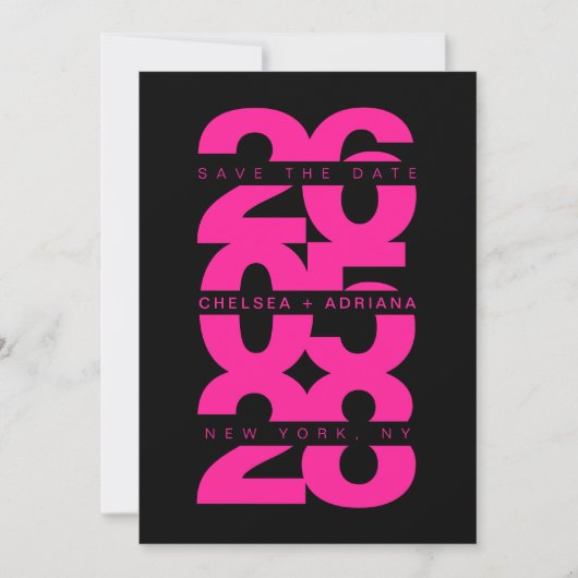 Stilvolle Black Pink Bold Typografy Wedding Save The Date (Vorderseite)