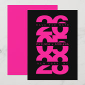 Stilvolle Black Pink Bold Typografy Wedding Save The Date (Vorne/Hinten)
