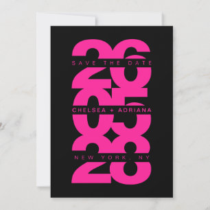 Stilvolle Black Pink Bold Typografy Wedding Save The Date