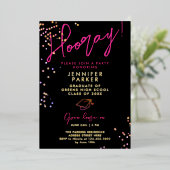 Stilvolle Black Pink Glitzer School Grad Foto Folieneinladung (Stehend vorne)