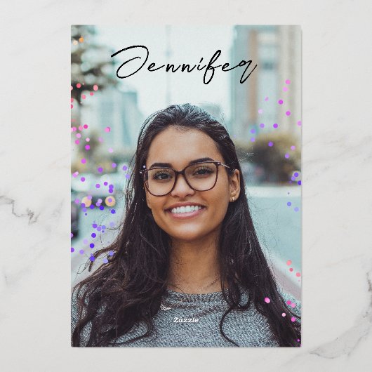 Stilvolle Black Pink Glitzer School Grad Foto Folieneinladung (Rückseite)