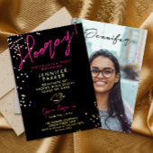 Stilvolle Black Pink Glitzer School Grad Foto Folieneinladung