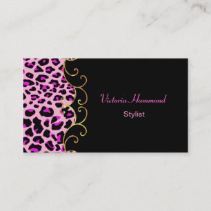 Stilvolle Black & Pink Jaguar Print Business Card Visitenkarte