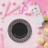 Stilvolle Black Pink und Aquamarine Happy Birthday Pappteller (Party)