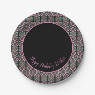 Stilvolle Black Pink und Aquamarine Happy Birthday Pappteller