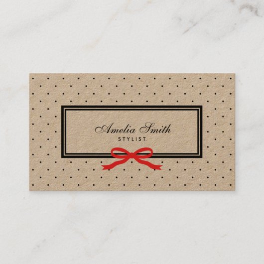 Stilvolle Black Polka Dot und Red Ribbon Kraft Visitenkarte (Vorderseite)