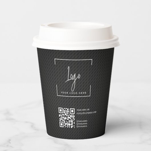 Stilvolle Black QR Code Business-Logo-Minimal Pappbecher (Rückseite)