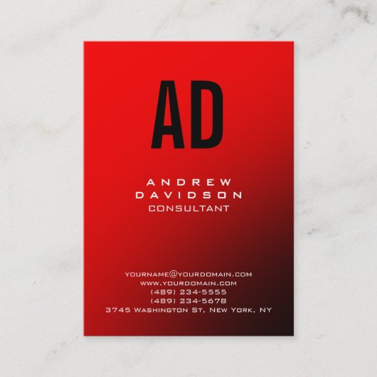 Stilvolle Black Red Monogram Chic Business Card Visitenkarte (Vorderseite)