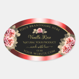 Stilvolle Black Red Product Labels Floral Niedlich Ovaler Aufkleber