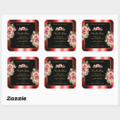 Stilvolle Black Red Product Labels Floral Niedlich Quadratischer Aufkleber (Blatt)