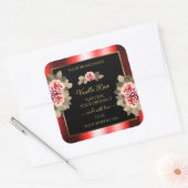 Stilvolle Black Red Product Labels Floral Niedlich Quadratischer Aufkleber (Umschlag)