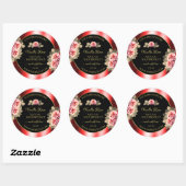 Stilvolle Black Red Product Labels Floral Niedlich Runder Aufkleber (Blatt)