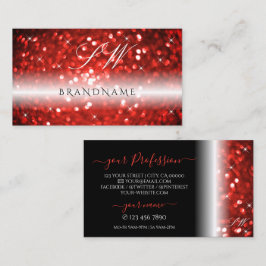Stilvolle Black Red Sparkle Glitzer Monogram Moder Visitenkarte