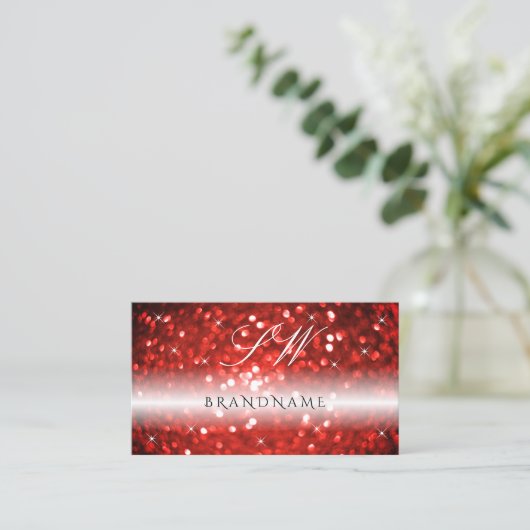 Stilvolle Black Red Sparkle Glitzer Monogram Moder Visitenkarte (Stehend Vorderseite)
