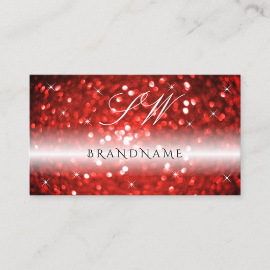 Stilvolle Black Red Sparkle Glitzer Monogram Moder Visitenkarte (Vorderseite)