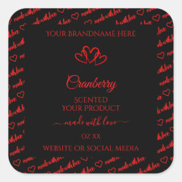 Stilvolle Black Red Word Cloud Product Labels Herz Quadratischer Aufkleber