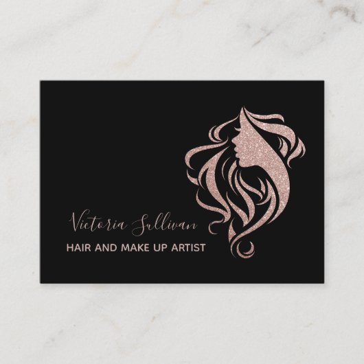 Stilvolle Black Rose Gold Glitzer Makeup Artist Ha Visitenkarte (Vorderseite)