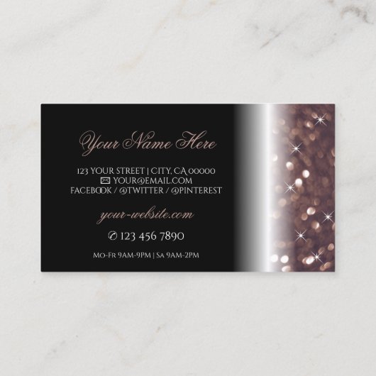 Stilvolle Black Rose Gold Sparkling Glitzer Luxus Visitenkarte (Rückseite)