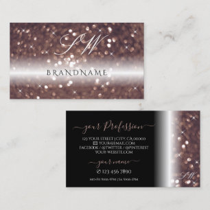 Stilvolle Black Rose Gold Sparkling Glitzer Monogr Visitenkarte