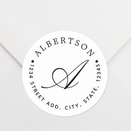 Stilvolle Black Script Monogram Familienname-Adres Runder Aufkleber