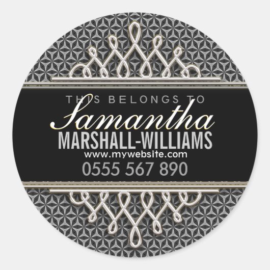 Stilvolle Black Silver Business Book Label Aufkleb Runder Aufkleber (Vorderseite)