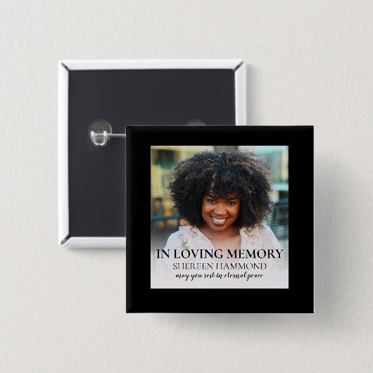 Stilvolle Black Square Foto Funeral Taste Button (Vorne & Hinten)