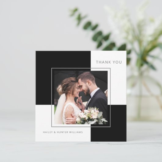 Stilvolle Black Square Wedding Vielen Dank mit Fot Dankeskarte (Stehend Vorderseite)