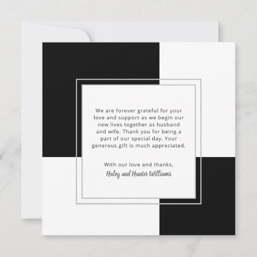 Stilvolle Black Square Wedding Vielen Dank mit Fot Dankeskarte (Rückseite)